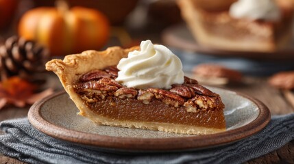 Slice of Pecan Pie with Whipped Cream