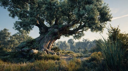 Mediterranean olive tree in garden, the branches are filled with plump olives ready to be picked