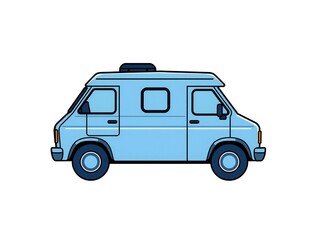 Fototapeta premium Light blue camper van illustration on white background