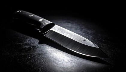 Sharp Kitchen Knife on Dark Surface with Dramatic Lighting Effect