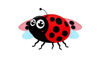 Cute cartoon ladybug with big eyes and spread wings