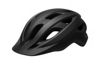 Black bicycle helmet providing maximum safety protection during cycling, studio-lit against transparent backdrop