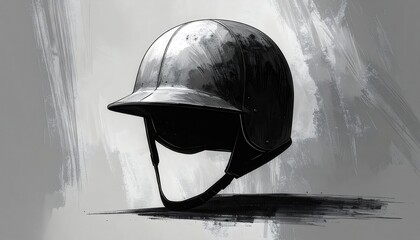 Vintage Steel Helmet on Abstract Background in Black and White