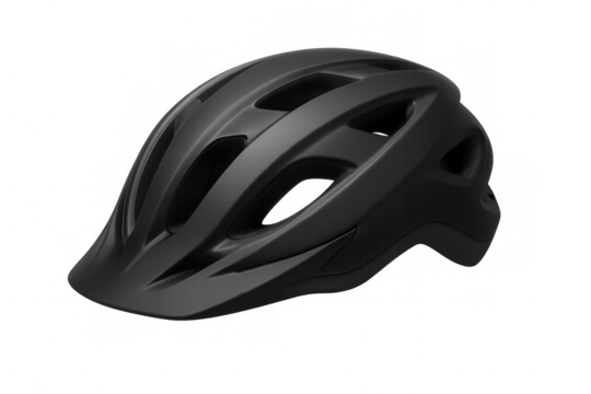 Black bicycle helmet providing maximum safety protection during cycling, studio-lit against transparent backdrop
