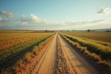 Country Dirt Road Through Farmland