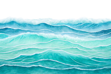 Fototapeta premium An abstract watercolor painting of ocean waves with varying shades of blue and white foam lines