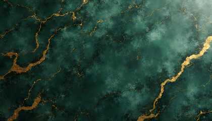 Emerald Green Marble with Gold Veins Abstract Background