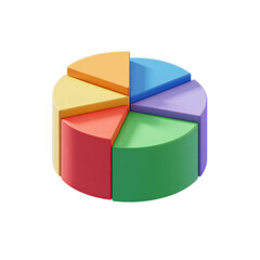 Obraz premium Colorful 3d pie chart divided into six segments isolated on transparent background