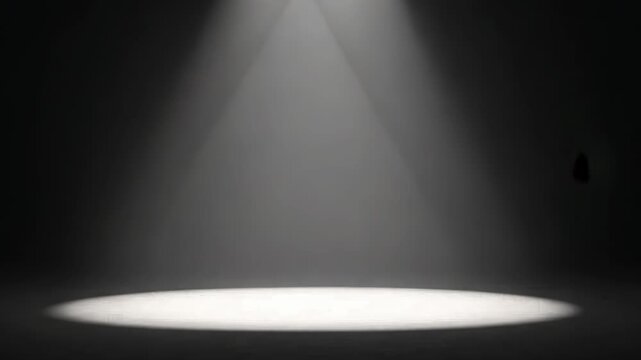 Spotlight on stage illuminates a textured, brushed metallic plate, casting a shiny grey pattern across the steel surface