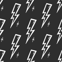 Repeating White Lightning Bolts and Stars on Dark Background