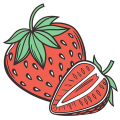Vibrant HandDrawn Strawberries with Detailed Seeds and Leaves