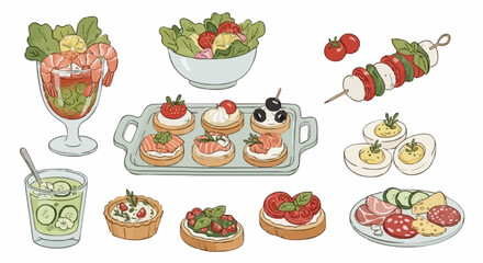 Vector with brush strokes on the theme of funny appetizers