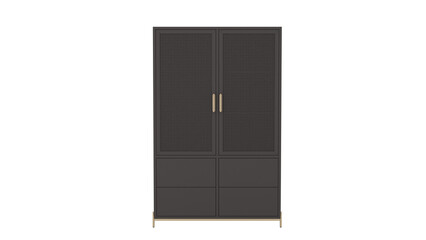 3D Render a tall black cabinet with a gold handle