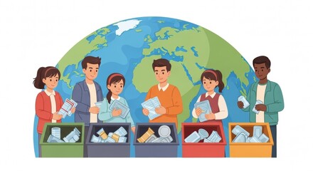 Diverse Group Recycling Waste Against Earth Globe
