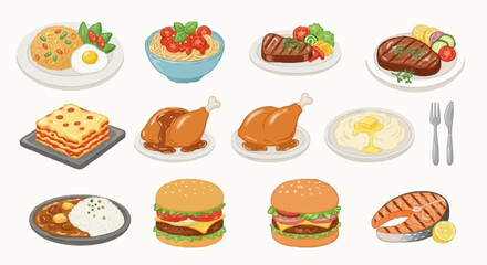 Vector with brush strokes on the theme of funny main meals