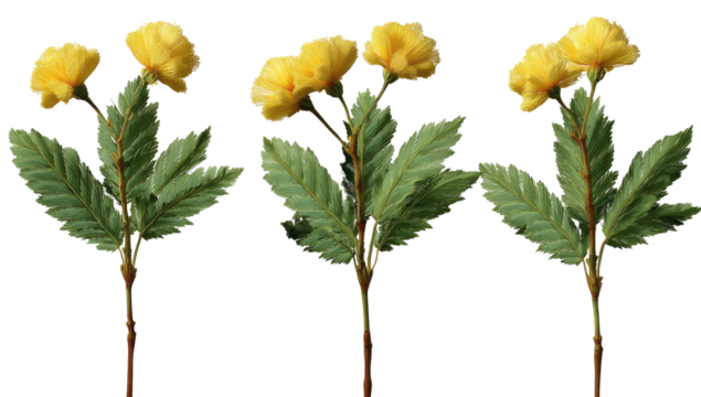 Three yellow flowers with green leaves