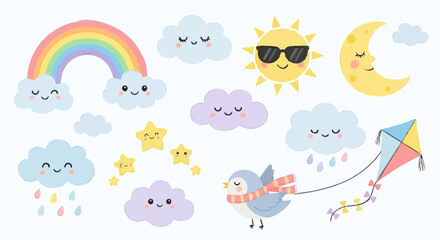 Vector with brush strokes on the theme of funny skies