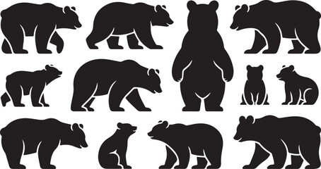 Fototapeta premium Silhouettes of Bears in Motion Captured in Minimalist Art Style