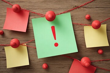 Sticky notes with red threads connecting to central