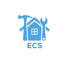 Home Repair Service Logo with Hammer and Wrench Icon –ECS Branding Design. ECS Letter Logo.
