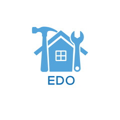 Home Repair Service Logo with Hammer and Wrench Icon –EDO Branding Design. EDO Letter Logo.
