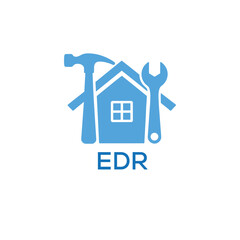 Home Repair Service Logo with Hammer and Wrench Icon –EDR Branding Design. EDR Letter Logo.
