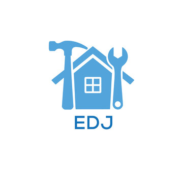 Home Repair Service Logo with Hammer and Wrench Icon &ndash;EDJ Branding Design. EDJ Letter Logo.
