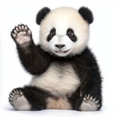 Naklejka premium Baby Panda Waving on White Background