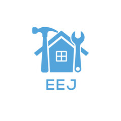 Home Repair Service Logo with Hammer and Wrench Icon –EEJ Branding Design. EEJ Letter Logo.
