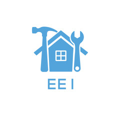 Home Repair Service Logo with Hammer and Wrench Icon –EEI Branding Design. EEI Letter Logo.
