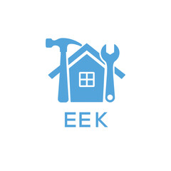 Home Repair Service Logo with Hammer and Wrench Icon –EEK Branding Design. EEK Letter Logo.
