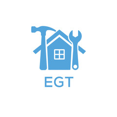 Home Repair Service Logo with Hammer and Wrench Icon –EGT Branding Design. EGT Letter Logo.
