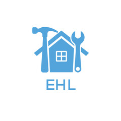 Home Repair Service Logo with Hammer and Wrench Icon –EHL Branding Design. EHL Letter Logo.
