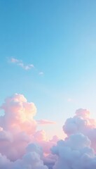 Fototapeta premium Soft pastel blue sky, wispy white clouds drift gently , blue, pastel