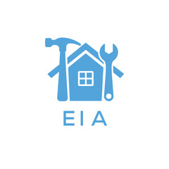 Home Repair Service Logo with Hammer and Wrench Icon –EIA Branding Design. EIA Letter Logo.
