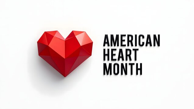 American Heart Month Awareness with Geometric Red Heart Shape - Powered by Adobe