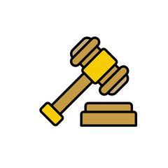 Gavel Color Lineal Icon. Law Gavel Symbol. Easy Editable Color and Stroke
