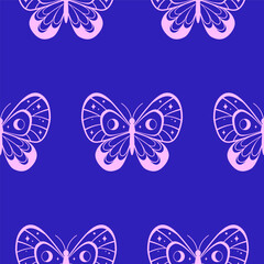 Seamless pattern with decorative butterflies. Print with magical insects. Line art of animals in ornament.