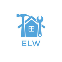 Home Repair Service Logo with Hammer and Wrench Icon –ELW Branding Design. ELW Letter Logo.
