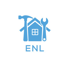 Home Repair Service Logo with Hammer and Wrench Icon –ENL Branding Design. ENL Letter Logo.
