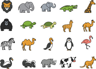 Wildlife and animal icon set, safari, jungle, and habitat creature graphics for apps, tutorials, posters, packaging, infographics, branding, web, and education © Riyaj Vector Valley