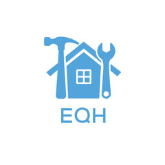 Home Repair Service Logo with Hammer and Wrench Icon –EQH Branding Design. EQH Letter Logo.
