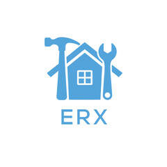Home Repair Service Logo with Hammer and Wrench Icon –ERX Branding Design. ERX Letter Logo.
