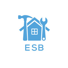 Home Repair Service Logo with Hammer and Wrench Icon –ESB Branding Design. ESB Letter Logo.
