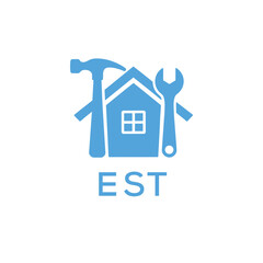 Home Repair Service Logo with Hammer and Wrench Icon –EST Branding Design. EST Letter Logo.
