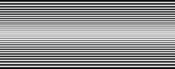 Fading linear Horizontal line pattern.  Collection Faded halftone black lines. Thin to thick vanishing slanted pattern backdrop. vector Illustration isolated on white background. 