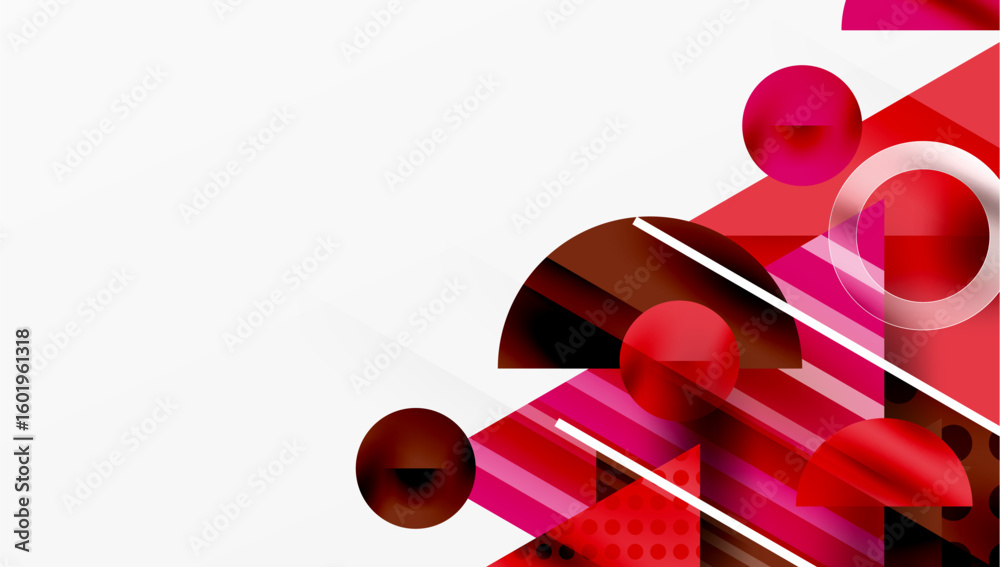 Wall mural abstract design features red shapes, circles, lines. modern composition creates dynamic visual impac
