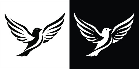 Obraz premium Elegant dove silhouette icon Black and white flying bird logo