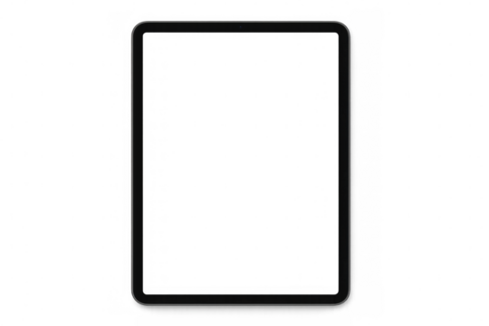 Modern black tablet computer showcasing a transparent background, ideal for displaying interactive apps and user interfaces