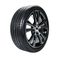 Fototapeta premium Closeup of a Black Alloy Wheel with Tire